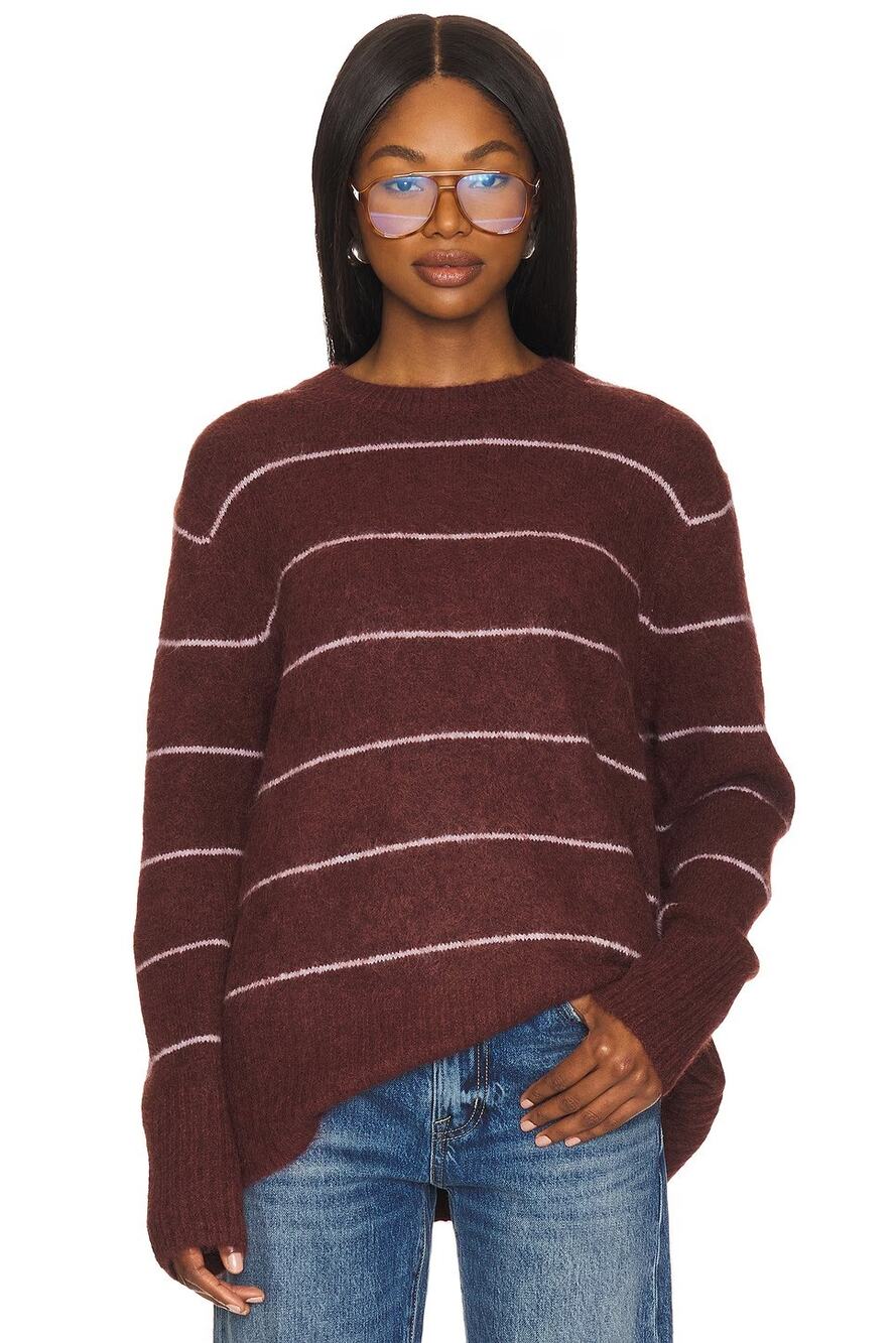 PISTOLA Ivy Pullover Sweater Terra Stripe Maroon Oversized Long Sleeve Women's S